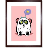Artery8 Wall Art Print Kawaii Panda Star Art Framed 9x7 inch in Brown | Size: W7" x H9"
