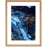 Artery8 Wall Art Print Abstract Dark Blue Gold Pour Art Framed 9x7 inch in Beige | Size: W7" x H9"