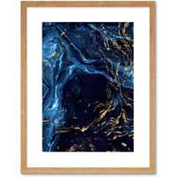 Artery8 Wall Art Print Abstract Dark Blue Gold Water Art Framed 9x7 inch in Beige | Size: W7" x H9"
