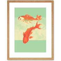 Artery8 Wall Art Print Coy Carp Watercolour Flow Art Framed 9x7 inch in Beige | Size: W7" x H9"