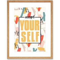 Artery8 Wall Art Print Funky Affirmation Accept Yourself Art Framed 9x7 inch in Beige | Size: W7" x H9"