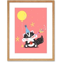 Artery8 Wall Art Print Badger Party Art Framed 9x7 inch in Beige | Size: W7" x H9"