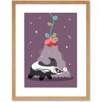 Artery8 Wall Art Print Badger with Bird Art Framed 9x7 inch in Beige | Size: W7" x H9"