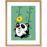 Artery8 Wall Art Print Kawaii Panda Love Art Framed 9x7 inch in Beige | Size: W7" x H9"