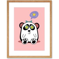 Artery8 Wall Art Print Kawaii Panda Star Art Framed 9x7 inch in Beige | Size: W7" x H9"