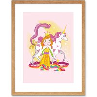 Artery8 Wall Art Print Unicorn Princess Magic Art Framed 9x7 inch in Beige | Size: W7" x H9"
