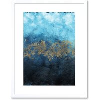 Artery8 Wall Art Print Abstract Blue & Gold Watercolour Art Framed 9x7 inch in White | Size: W7" x H9"