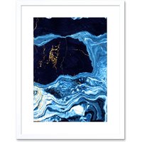 Artery8 Wall Art Print Abstract Dark Blue Gold Drips Art Framed 9x7 inch in White | Size: W7" x H9"
