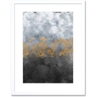 Artery8 Wall Art Print Abstract Grey Gold Watercolour Art Framed 9x7 inch in White | Size: W7" x H9"