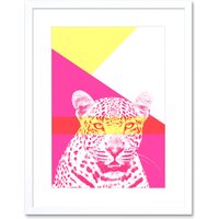 Artery8 Wall Art Print Bold Animals Pink Leopard Art Framed 9x7 inch in White | Size: W7" x H9"