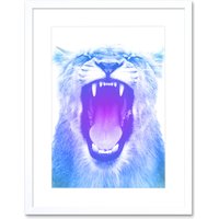 Artery8 Wall Art Print Colourful Roar Lion Art Framed 9x7 inch in White | Size: W7" x H9"