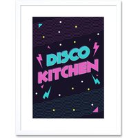 Artery8 Wall Art Print Disco Kitchen 80s Art Framed 9x7 inch in White | Size: W7" x H9"