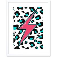 Artery8 Wall Art Print Pink Teal Leopard Reverse Strong Art Framed 9x7 inch in White | Size: W7" x H9"