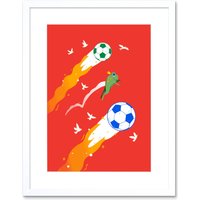 Artery8 Wall Art Print Football Soccer Frog Art Framed 9x7 inch in White | Size: W7" x H9"
