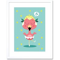 Artery8 Wall Art Print Kawaii Flamingo Ballet Art Framed 9x7 inch in White | Size: W7" x H9"