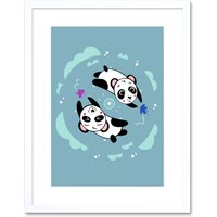 Artery8 Wall Art Print Kawaii Panda Friends Art Framed 9x7 inch in White | Size: W7" x H9"