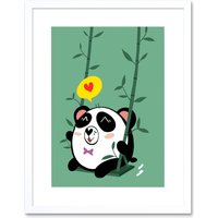 Artery8 Wall Art Print Kawaii Panda Love Art Framed 9x7 inch in White | Size: W7" x H9"