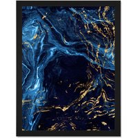Artery8 Wall Art Print Abstract Dark Blue Gold Water Large Large Framed Wall Décor Art in Black | Size: W18" x H24"