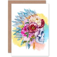 Artery8 Skull Decorated With Flowers Greetings Card