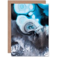 Artery8 Abstract Swirl Paint Blue Grey Greetings Card in Black
