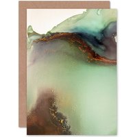 Artery8 Abstract Paint With Green Gold Greetings Card in Light Green