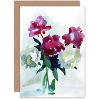 Artery8 Flower Watercolour Peonies Greetings Card in Purple