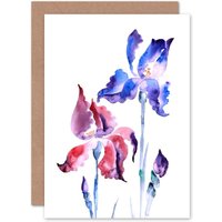 Artery8 Flowers Violet Iris Greetings Card in Blue