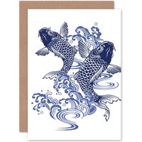 Artery8 Japan Koi Carp Greetings Card in Blue