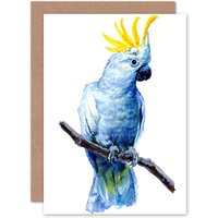Artery8 Bird Cockatoo Painting Greetings Card in Blue