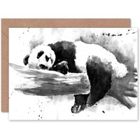 Artery8 Panda Sleeping Watercolour Greeting Card With Envelope Inside Premium Quality in Black