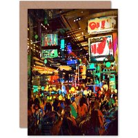 Artery8 Crowded Cityscape at Night Greetings Card