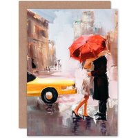 Artery8 People Kissing Umbrella City Greetings Card