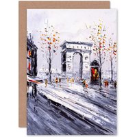 Artery8 Parisian Cityscape Painting Greetings Card in Grey