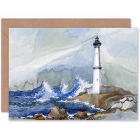 Artery8 Lighthouse Storm Seascape Nautical Watercolour Painting Card