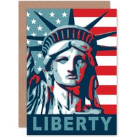 Artery8 Statue Of Liberty American Icon Greetings Card in Blue