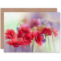 Artery8 Dreamy Poppy Flowers Soft Watercolour Poppies Floral Card