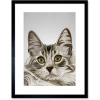 Artery8 Wall Art Print Cat Grey Art Framed 9x7 inch in Black | Size: W7" x H9"