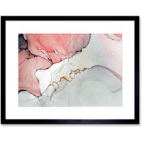 Artery8 Wall Art Print Abstract Paint with Pink Grey Art Framed 9x7 inch in Black | Size: W7" x H9"