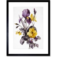 Artery8 Wall Art Print Flowers Purple Yellow Art Framed 9x7 inch in Black | Size: W7" x H9"