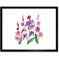 Artery8 Wall Art Print Flower Orchid Watercolour Art Framed 9x7 inch in Black | Size: W7" x H9"