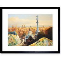 Artery8 Wall Art Print Park Guell Painting Barcelona Art Framed 9x7 inch in Black | Size: W7" x H9"
