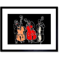 Artery8 Wall Art Print Musicians Jazz Bass Art Framed 9x7 inch in Black | Size: W7" x H9"