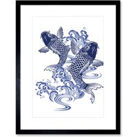 Artery8 Wall Art Print Japan Koi Carp Art Framed 9x7 inch in Black | Size: W7" x H9"