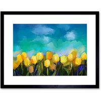 Artery8 Wall Art Print Flower Yellow Tulips Painting Art Framed 9x7 inch in Black | Size: W7" x H9"