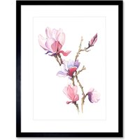 Artery8 Wall Art Print Flower Magnolia Watercolour Art Framed 9x7 inch in Black | Size: W7" x H9"