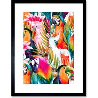 Artery8 Wall Art Print Bird Pattern Painting Art Framed 9x7 inch in Black | Size: W7" x H9"