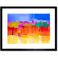 Artery8 Wall Art Print Abstract Landscape with Trees Art Framed 9x7 inch in Black | Size: W7" x H9"
