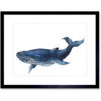Artery8 Wall Art Print Blue Whale Watercolour Art Framed 9x7 inch in Black | Size: W7" x H9"