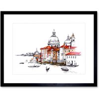Artery8 Wall Art Print Venetian Cityscape Art Framed 9x7 inch in Black | Size: W7" x H9"