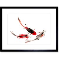 Artery8 Wall Art Print Japan Koi Fish Black & Red Art Framed 9x7 inch | Size: W7" x H9"
